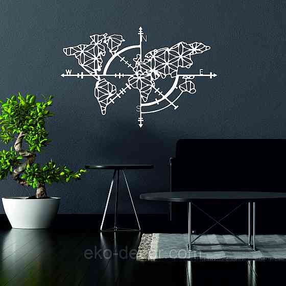 Декоративне настінне 3D Панно «Карта Компас», Декор на стіну з об'ємом Київ