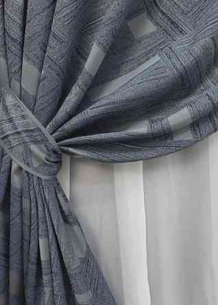 Комплект готовых штор VR-Textil Жаккард Mystery № 1628ш Синий с серым 150х290 см 2 шт (33-0571) Киев