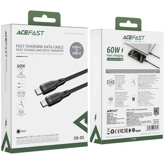 Кабель USB 2.0 Type-C M-M, 1,2 м, 60W, C8-03 Acefast Вінниця