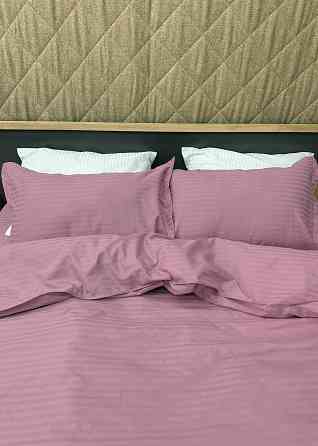 Комплект постельного белья Страйп-сатин Семейный 2 х 150х200 с простыней на резинке Лиловый (88-223) Киев