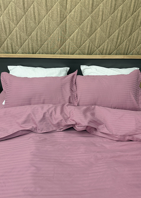 Комплект постільної білизни Страйп-сатин Сімейний 2 х 150х200 з простирадлом на резинці Ліловий (88-223) Київ - фото 5