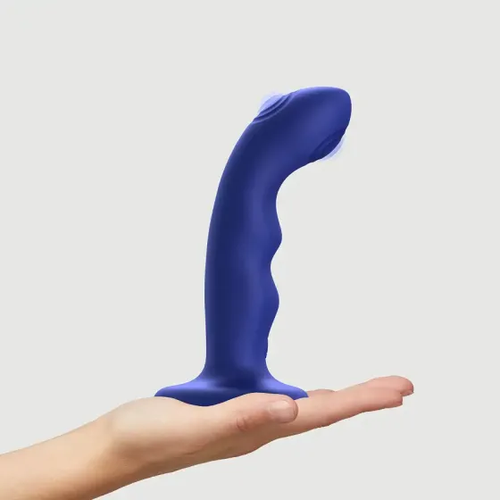 Насадка для страпона з подвійною точковою пульсацією Strap-On-Me TAPPING DILDO WAVE - NIGHT BLUE Львів