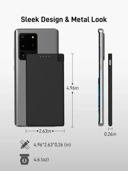 Повербанк Auskang Slim 5000 мА·ч со встроенным кабелем USB Type-C, ультратонкий, LED-индикатор Киев - изображение 3