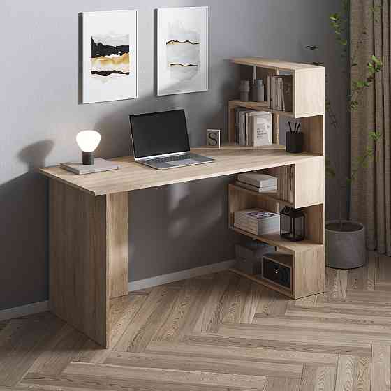 Комп’ютерний стіл VAYS M-15 Дуб Сонома, письмовий з полицями праворуч, ЛДСП, 142×60×123 см – для дому, навчання, офісу Львів