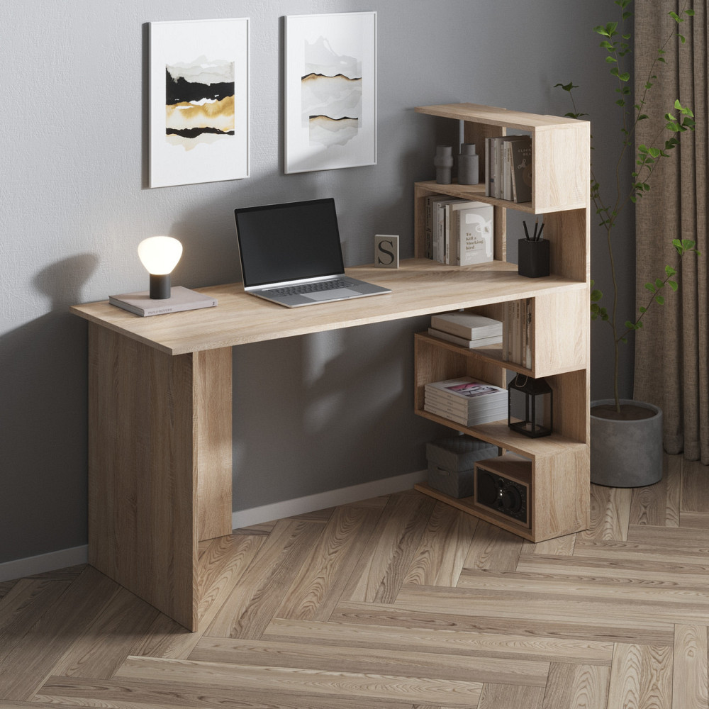Комп’ютерний стіл VAYS M-15 Дуб Сонома, письмовий з полицями праворуч, ЛДСП, 142×60×123 см – для дому, навчання, офісу Львів - фото 1