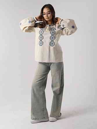 Женская стильная современная вышиванка с завязками 80% хлопок, 20% полиэстер 46 Одесса