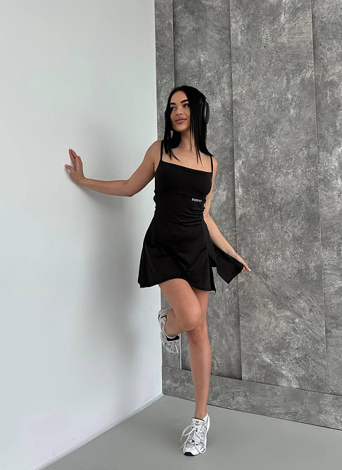 Жіноча спортивна мінісукня — комбінезон на бретелях мікродайвінг + чашки Чорний, 42/44 Одеса - фото 2