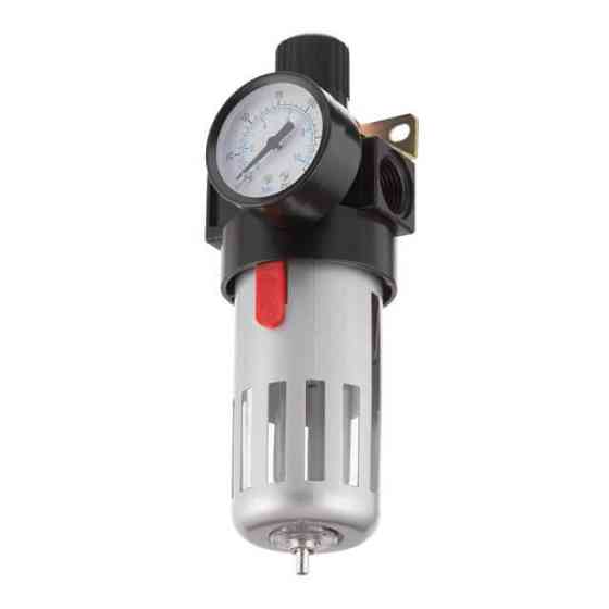 Фільтр для очищення повітря 1/2", 20 мкм, до 1200 л/хв, до 12 атм, металевий захист колби, регулятор тиску INTERTOOL PT-1410 Київ