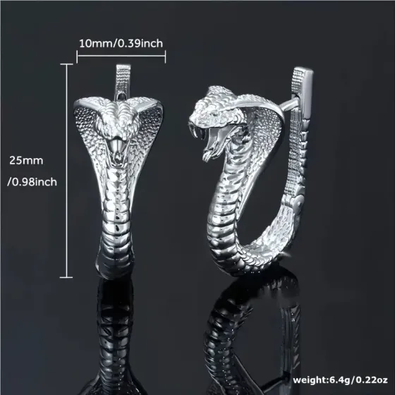 Серьги Кобра серебристые – стильная металлическая серьга в форме змеи Киев