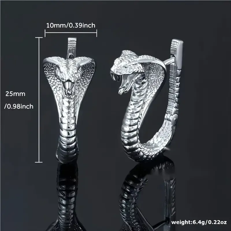 Серьги Кобра серебристые – стильная металлическая серьга в форме змеи Киев - изображение 3