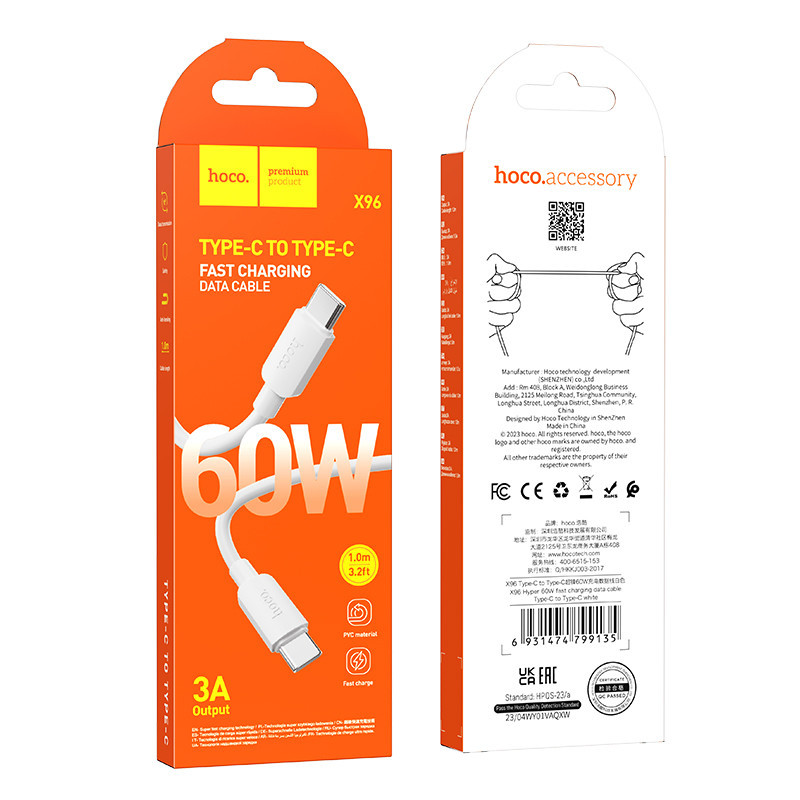 Кабель HOCO X96 Hyper 60W fast charging data cable Type-C to Type-C White Одеса - фото 2