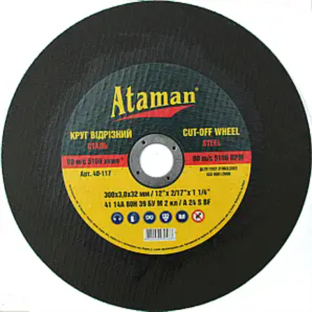 Круг відрізний для металу ATAMAN 40-117 300х3 мм 32 тип 41 Рівне