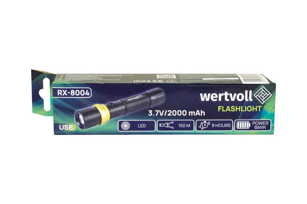 Ліхтар WERTVOLL 3 режими LED IP44 Li-ion 2000 mAh/t 7000 K/240 lum powerbank AL 168х36 мм RX-8004 Рівне - фото 7