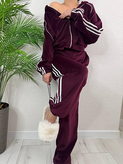 Женский стильный велюровый-плюшевый костюм двойка Бордо, 46/48 Одесса - изображение 6