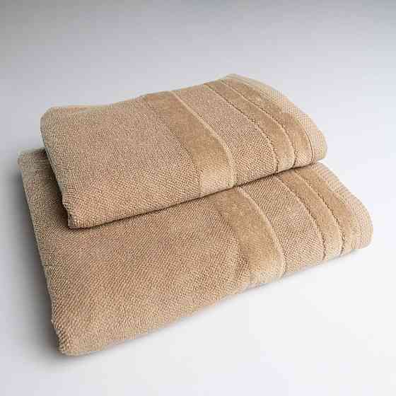 Комплект махровых полотенец с велюровым бордюром 2шт GM Textile 50х90см, 70х140см 500г/м2 (Капучино) Сумы