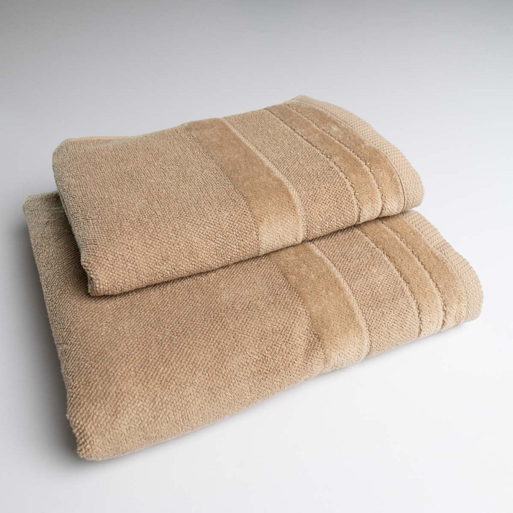 Комплект махровых полотенец с велюровым бордюром 2шт GM Textile 50х90см, 70х140см 500г/м2 (Капучино) Сумы - изображение 1