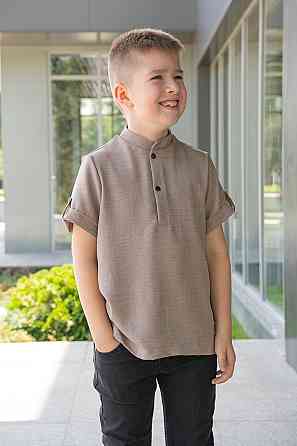 Рубашка детская для мальчиков с короотким рукавом, лен, топ Крохатушка одяг Киев