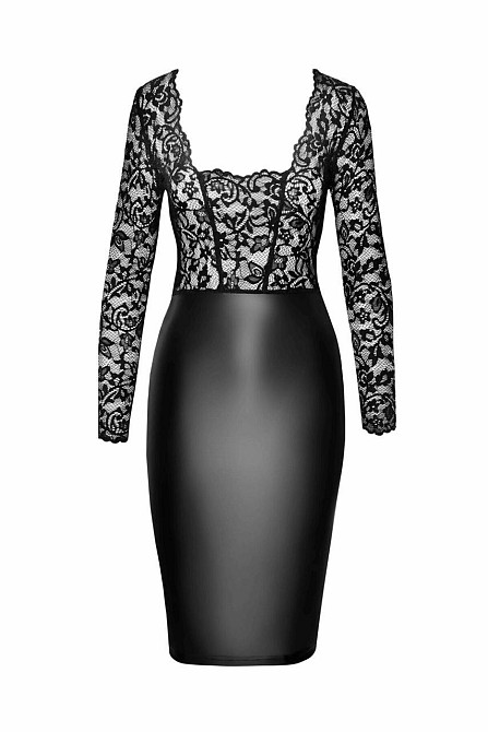 Сукня Noir Handmade F295 Euphoria, L, black, мереживо, глибоке декольте, спідниця міді під латекс Sex Aura Київ - фото 4
