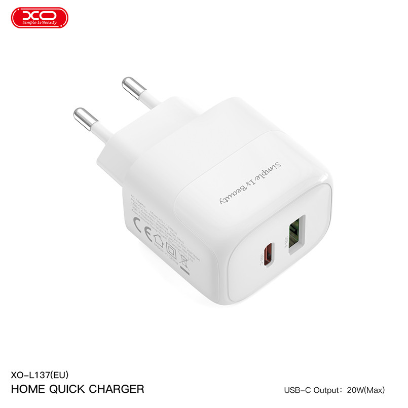 Мережевий зарядний пристрій XO L137 PD20W/QC18W 1USB-A+1USB-C + Lightning кабель білий Львів - фото 4