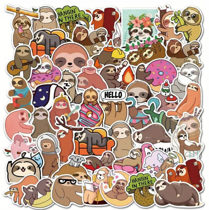 Наліпки з лінивцем, наліпки з тваринами, вінілові водонепроникні наліпки для пляшки з водою,набір 50 Київ - фото 4