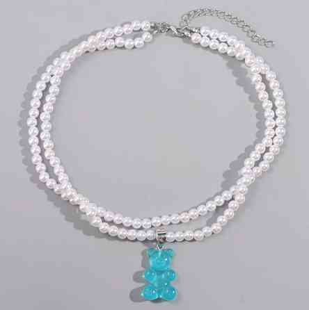 Ожерелье с мармеладным мишкой голубым - длина 37см, размер мишки 3*2см Киев