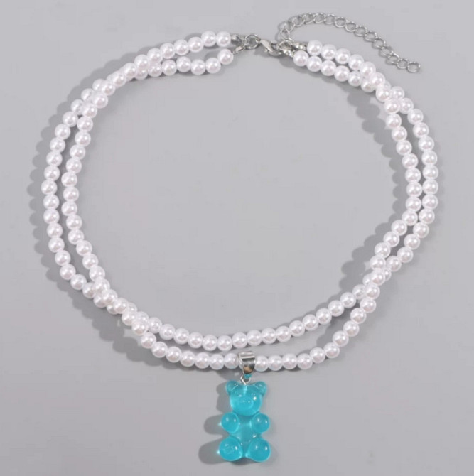 Ожерелье с мармеладным мишкой голубым - длина 37см, размер мишки 3*2см Киев - изображение 1