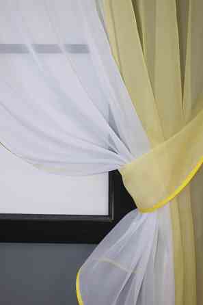 Кухонні штори VR-Textil № 017к комбіновані з підв'язками жовтий з білим 265х170 см (50-081) Киев