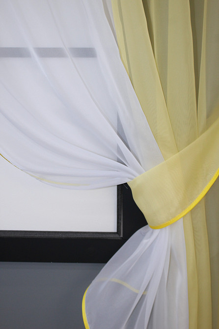 Кухонні штори VR-Textil № 017к комбіновані з підв'язками жовтий з білим 265х170 см (50-081) Киев - изображение 3