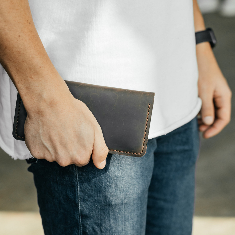 Клатч чоловічий шкіряний Лонгер Коричневий стильний на кнопках 20х10 см з відділеннями для купюр, карт та монетMasterSem Київ - фото 4