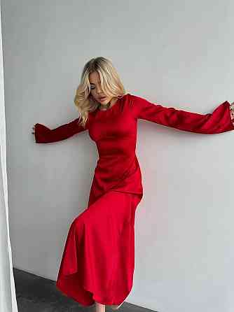 Женское нарядное платье со шнуровкой на спинке шелк Армани Красный, 46/48 Одесса