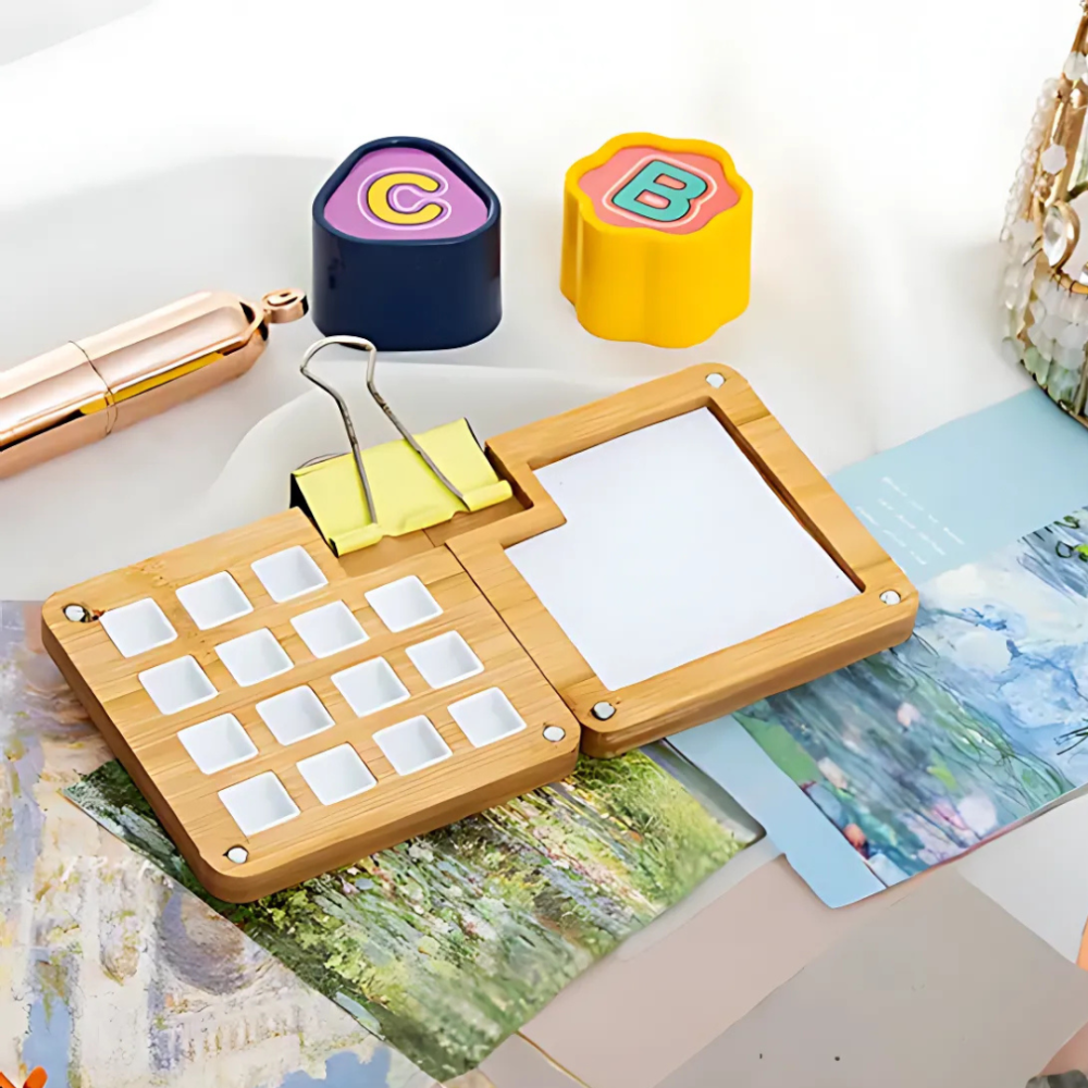 Портативна міні-палітра для акварелі, складна, дерев'яна, компактний розмір 15×7.5×0.8 см, для художників Кам'янець-Подільський - фото 2