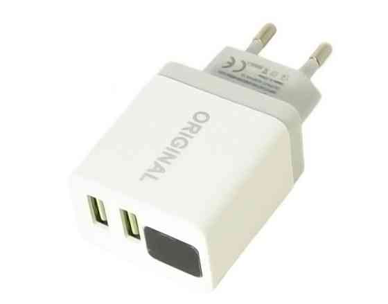 Зарядний пристрій адаптер 220В CX QC03 5740 з 2 USB і LED дисплеєм Винница