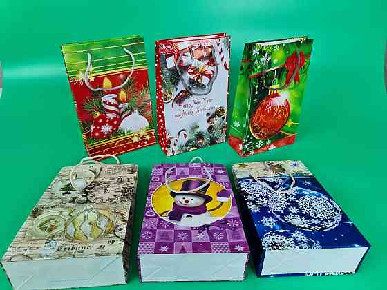 Новогодние пакеты для подарков, средний 17x26x8-027 ассорти (12 шт) Харьков