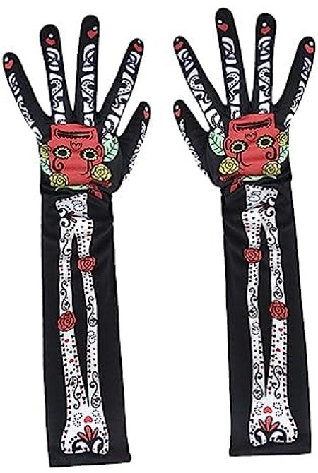 Рукавички для рук високі мексиканській прінт Череп Хелловін 38 см чорні Київ - фото 4