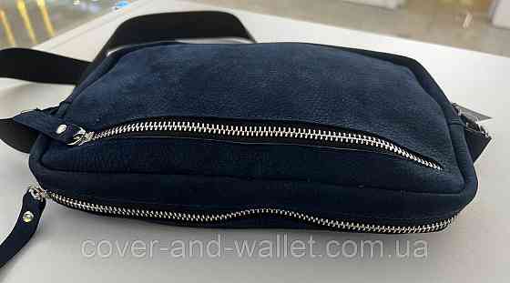 Стильна сумка бананка з натуральної італійської шкіри (нубук) синього кольору PS Leather Київ