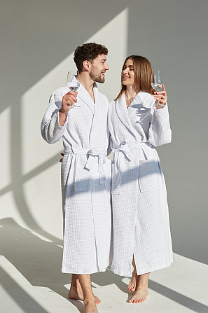Чоловічий вафельний халат Ideal Textile довгий білий Чернівці - фото 6