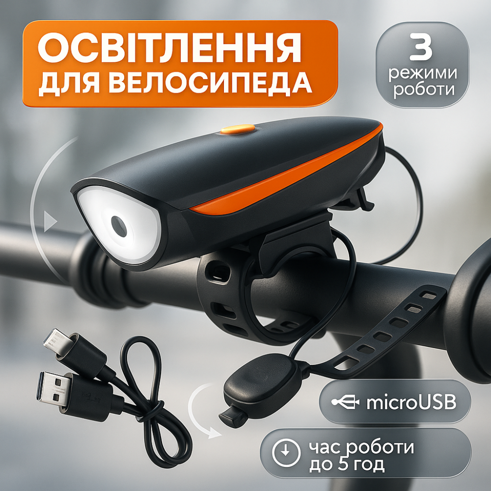 Фонарь для велосипеда с зарядным устройством 7588, Фара на руль велосипеда, Фару для электросамоката YK-87 Львов - изображение 8