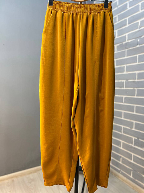 Брюки женские 0716 MOM шелковые с карманами горчица, горчица, XL Киев - изображение 6