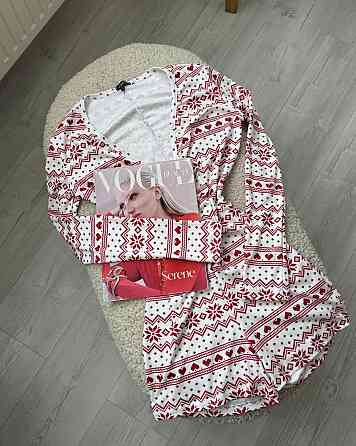 Женский домашний праздничный комбинезон принтованный микродайвинг Бело-красный, 46-48 Одесса