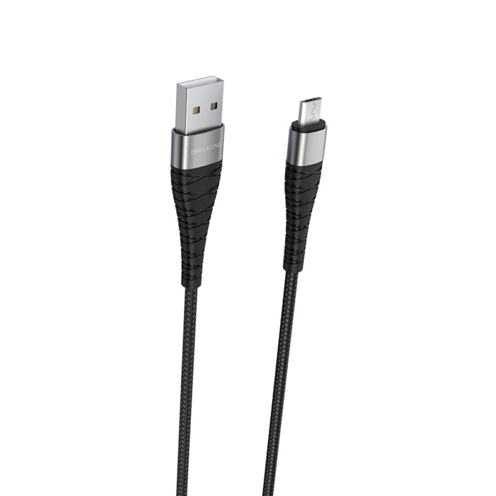 Кабель BOROFONE BX32 USB to Micro 2.4A, 1m, nylon, aluminum+TPE connectors, Black Київ - фото 3