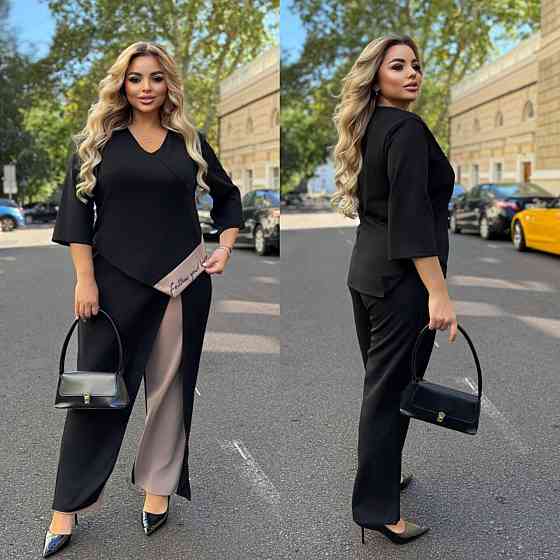 Жіночий стильний костюм двійка креп дайвінг Чорний, 52/54 Одеса