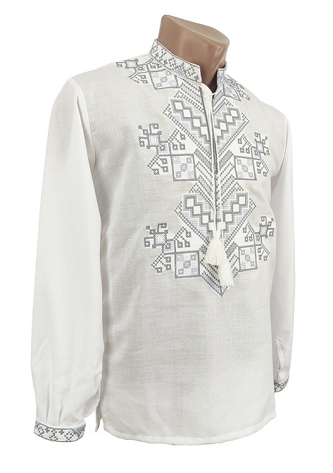 Чоловіча вишиванка на довгий рукав з орнаментом Дерево життя сірі нитки Київ - фото 1