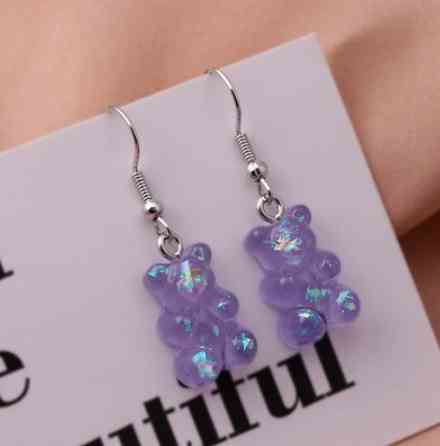 Серьги в виде мишек сиреневые перламутровые, размер 1,6*1см, смола Киев