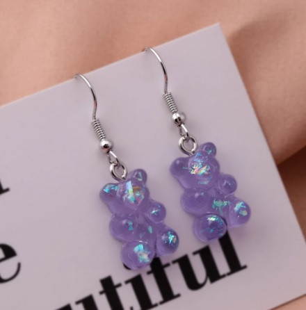 Серьги в виде мишек сиреневые перламутровые, размер 1,6*1см, смола Киев - изображение 1