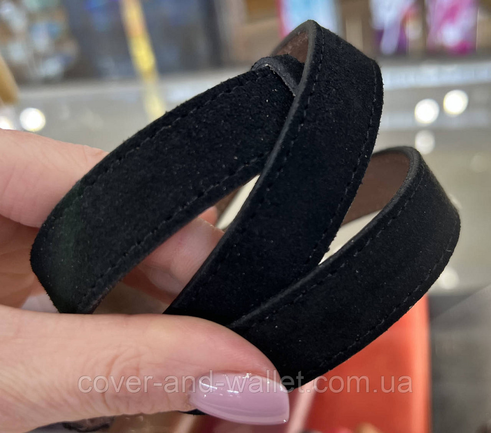 Тонкий жіночий замшевий ремінь чорного кольору з стильною пряжкою Kelly 20 мм Puos Київ - фото 5