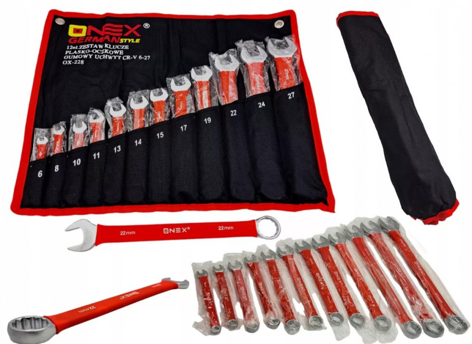 OX-228 Набір комбінованих гайкових ключів 6-27 мм 12 шт на ганчірці з гумовими ручками Cr-V Одеса - фото 1
