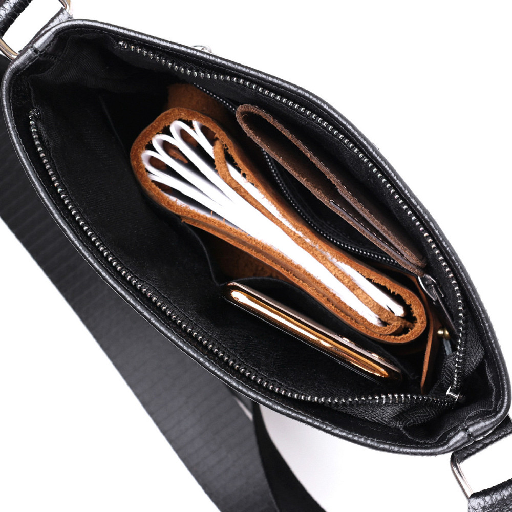 Кожаная добротная мужская сумка через плечо SHVIGEL 11603 Черный Киев - изображение 5