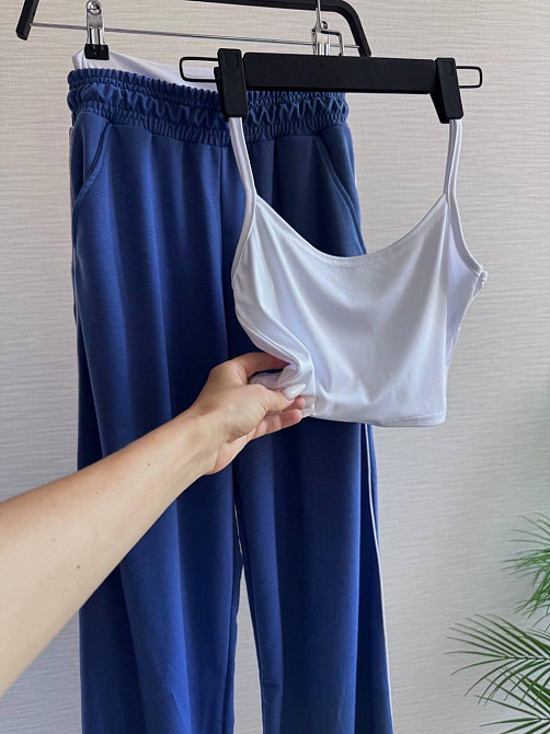 Женский прогулочный костюм тройка: кофта топ и штаны  двунить + микродайвинг Светлый джинс, 46/48 Одесса - изображение 9