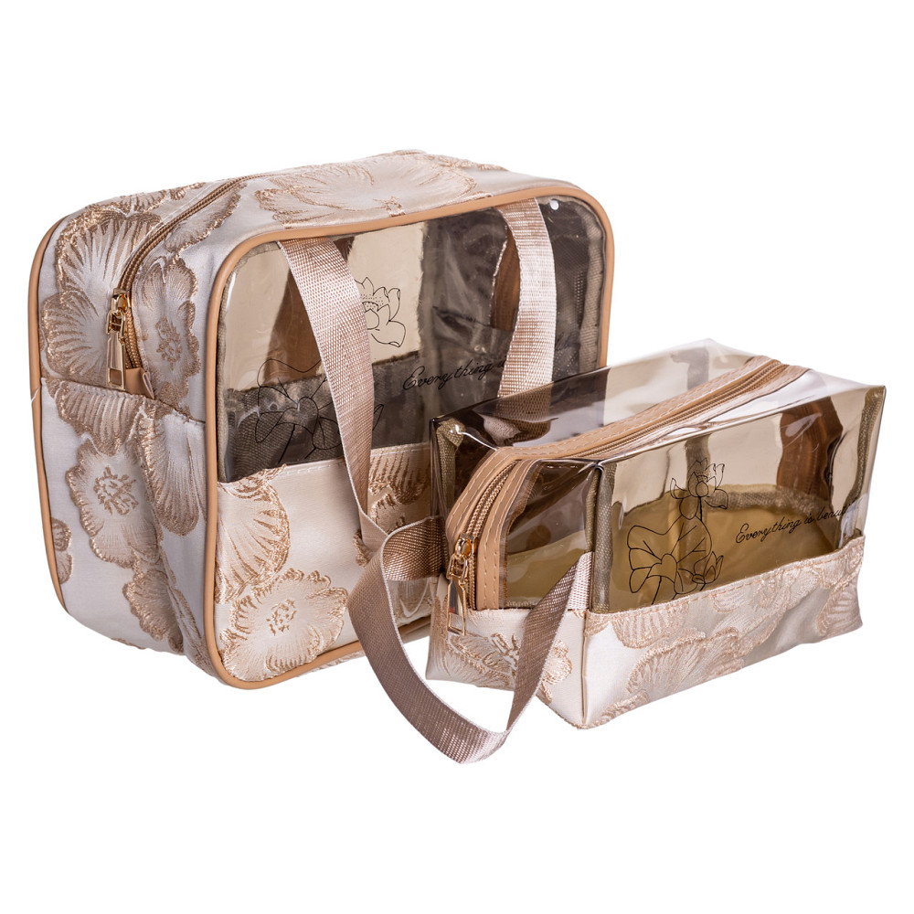 Набір прозорих жіночих косметичок для дому 2 (шт) дорожня косметичка в сумку для косметики, макіяжу, ліків, пензлів Бежевий HP-16-1KBE Коломия - фото 6