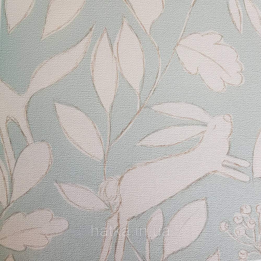 Флізелінові шпалери дитячі BN Doodleedo 0,53 х 10 м тварини олені зайці квіти листя білі на блакитному Київ - фото 3